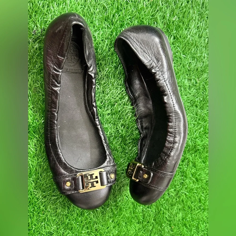 Tory‎ Burch Black Leather Ballet Flats Size 7